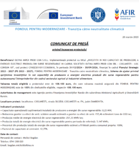 Comunicat de presa incepere proiect Fondul pentru Modernizare - OLTINA IMPEX PROD COM SRL