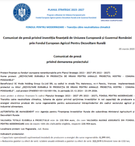 Comunicat de presa incepere proiect Fondul pentru Modernizare - Wode Holding Group Co LTD SRL