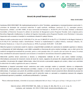 Comunicat de presa incepere proiect tranzitie justa - ZINOS INVESTMENT SRL