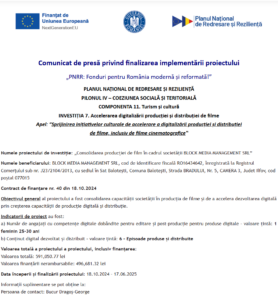 Anunt finalizare proiect fonduri PNRR - BLOCK MEDIA MANAGEMENT SRL