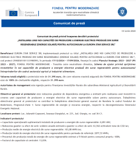 Comunicat de presa incepere proiect Fondul pentru Modernizare - EUROPA STAR SERVICE SRL