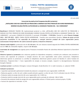 Comunicat de presa incepere proiect Fondul pentru Modernizare - UNIGRAINS TRADING SRL – NLC CHIRNOGENI