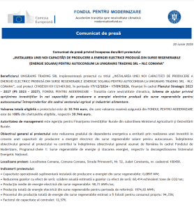 Comunicat de presa incepere proiect Fondul pentru Modernizare - UNIGRAINS TRADING SRL – NLC COMANA