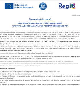 Comunicat de presa incepere proiect fonduri europene ALEX GEOCAD SRL