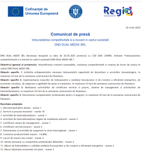Comunicat de presa incepere proiect fonduri europene DND DUAL MEDIX SRL