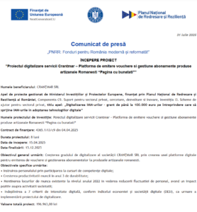 Comunicat de presa incepere proiect fonduri PNRR - CRANŢMAR SRL