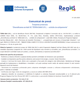 Comunicat de presa incepere proiect fonduri europene TERRA BAM SRL