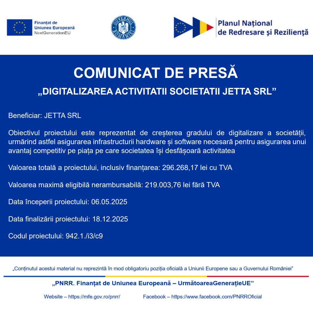 Comunicate de presa JETTA SRL