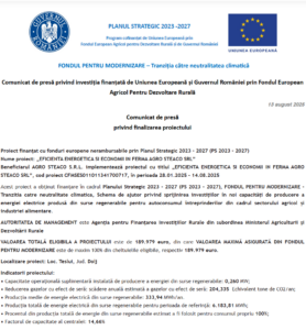 Comunicat de presa finalizare proiect fondul pentru modernizare - AGRO STEACO SRL