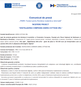Comunicat de presa incepere proiect fonduri PNRR - ANDRA COTTAGE SRL