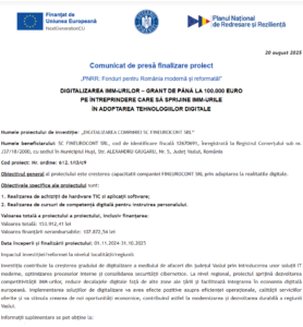 Comunicat de presa incepere proiect fonduri PNRR - FINEUROCONT SRL