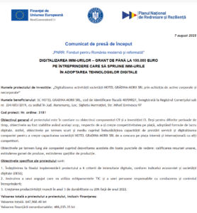 Comunicat de presa incepere proiect fonduri PNRR - HOTEL GRADINA MORII SRL