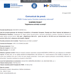 Comunicat de presa incepere proiect fonduri PNRR - RESTARTIX CENTER SRL