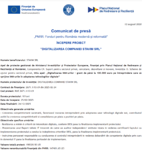 Comunicat de presa incepere proiect fonduri PNRR - STAVIM SRL