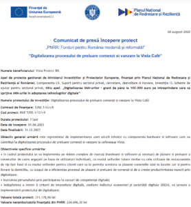Comunicat de presa incepere proiect fonduri PNRR - Vista Proiect SRL