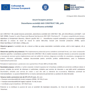 Comunicat de presa incepere proiect fonduri europene AAS CONSTRUCT SRL