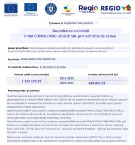 Comunicat de presa incepere proiect fonduri europene PRIM CONSULTING GROUP SRL
