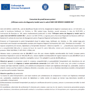 Comunicat de presa incepere proiect fonduri europene SAM CAR SERVICE CAMION SRL