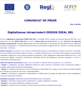 Comunicat de presa finalizare proiect DESIGN IDEAL SRL