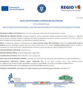 ANUNŢ DE PARTICIPARE LA PROCEDURA DE ATRIBUIRE