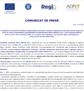 Comunicat de presa finalizare proiect DENTI SERVICE SRL