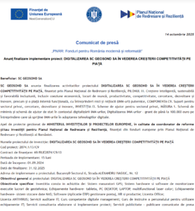 Comunicat de presa finalizare proiect fonduri PNRR - GEOSOND SA