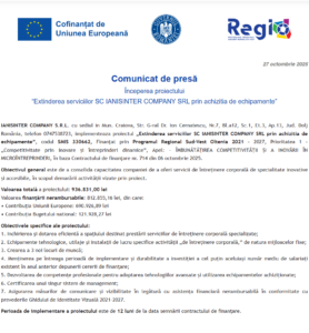 Comunicat de presa incepere proiect IANISINTER COMPANY SRL