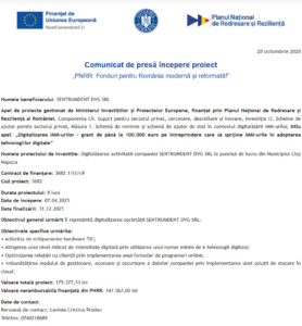 Comunicat de presa incepere proiect PNRR - SENTRUMDENT DVG SRL