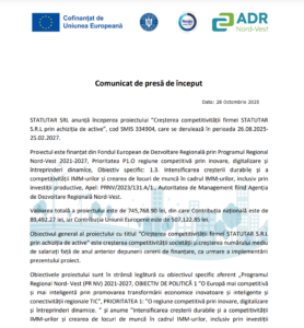 Comunicat de presa incepere proiect STATUTAR SRL