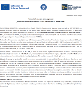 Comunicat de presa incepere proiect fonduri europene FM UNIVERSAL PROIECT SRL