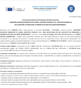 Comunicat de presa incepere proiect Fondul pentru Modernizare - PHOENIXY SRL