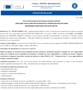 Comunicat de presa incepere proiect Fondul pentru Modernizare - THE EBZ COMPANY SRL
