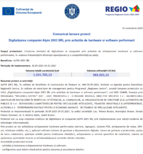 Comunicat de presa incepere proiect fonduri europene ALPIN 2003 SRL