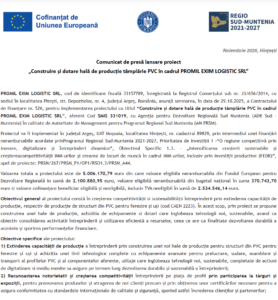 Comunicat de presa incepere proiect fonduri europene PROMIL EXIM LOGISTIC SRL