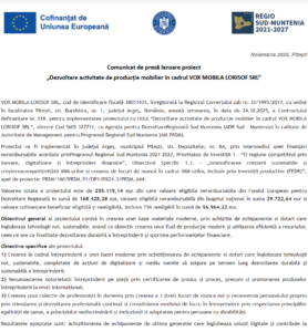 Comunicat de presa incepere proiect fonduri europene VOX MOBILA LORISOF SRL