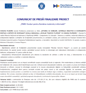 Comunicat de presa finalizare proiect PNRR - COMUNA PLOȘORU