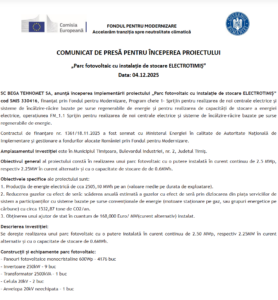 Comunicat de presa incepere proiect Fondul pentru Modernizare - BEGA TEHNOMET SA - Electrotimis