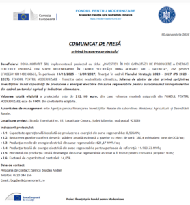 Comunicat de presa incepere proiect Fondul pentru Modernizare - DONA MORARIT SRL