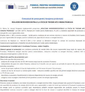 Comunicat de presa incepere proiect Fondul pentru Modernizare - Harviz SA