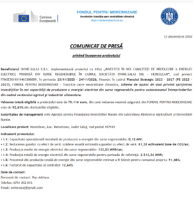 Comunicat de presa incepere proiect Fondul pentru Modernizare - OVINE-SALAJ SRL