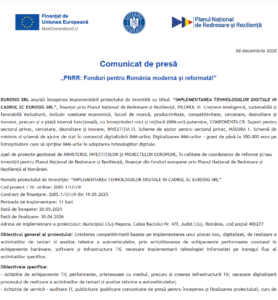 Comunicat de presa incepere proiect fonduri PNRR - EUROSIG SRL