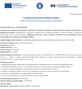 Comunicat de presa incepere proiect fonduri PNRR - LUC CONCEPT SRL