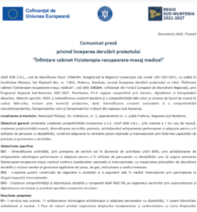 Comunicat de presa incepere proiect fonduri europene ASAP HUB SRL