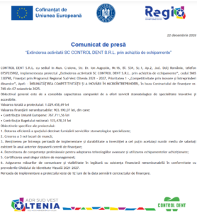 Comunicat de presa incepere proiect fonduri europene CONTROL DENT SRL