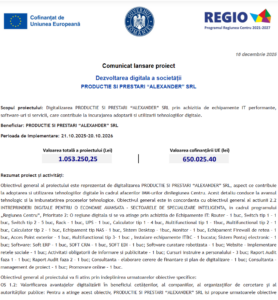 Comunicat de presa incepere proiect fonduri europene PRODUCTIE SI PRESTARI ALEXANDER SRL - 16 dec