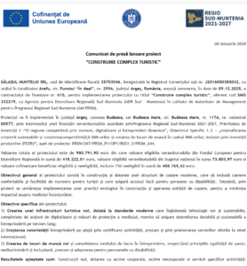 Anunt public fonduri europene SALASUL MUNTELUI SRL