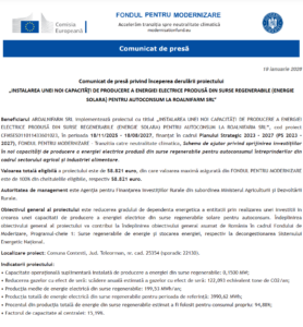 Comunicat de presa incepere proiect Fondul pentru Modernizare - AROALNIFARM SRL