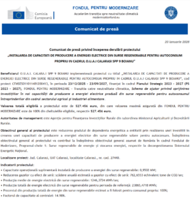 Comunicat de presa incepere proiect Fondul pentru Modernizare - OUAI CALARASI BOIANU