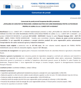 Comunicat de presa incepere proiect Fondul pentru Modernizare - OUAI CUNESTI BOIANU