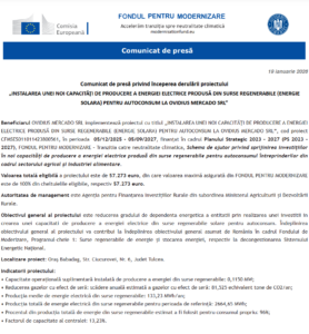 Comunicat de presa incepere proiect Fondul pentru Modernizare - OVIDIUS MERCADO SRL
